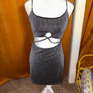 JOAH Metallic Silver Black Cutout Bodycon Mini Dress Y2K Party Clubwear